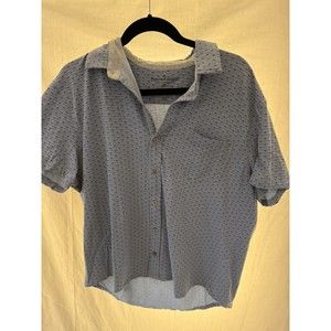 Tailor Vintage Mens XL Blue Button Up‎ Wavy Short Sleeve Shirt